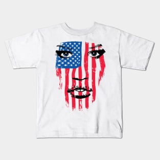 USA Patriot Woman Flag Warpaint July 4th Flag Kids T-Shirt